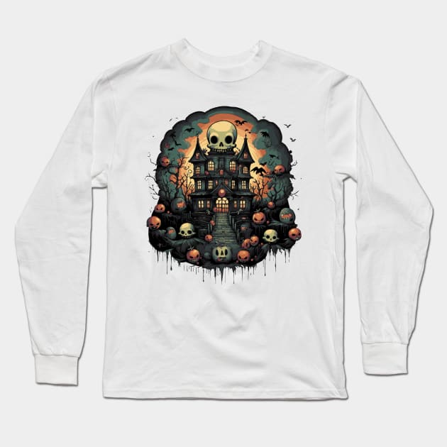 Fantasy Skulls Haunted House Long Sleeve T-Shirt by tatadonets